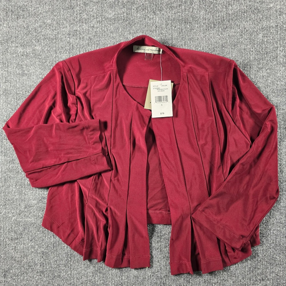 NWT Danny and Nicole Womens Wine Red Pleated Open Cropped Cardigan Jacket S